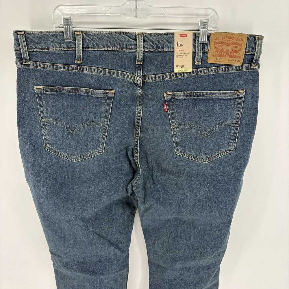 Levis 511 Slim Fit Jeans Mens 42x32 Blue Medium Wash Denim Stretch NWT Plus Size
